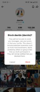 Tiktok block user popup